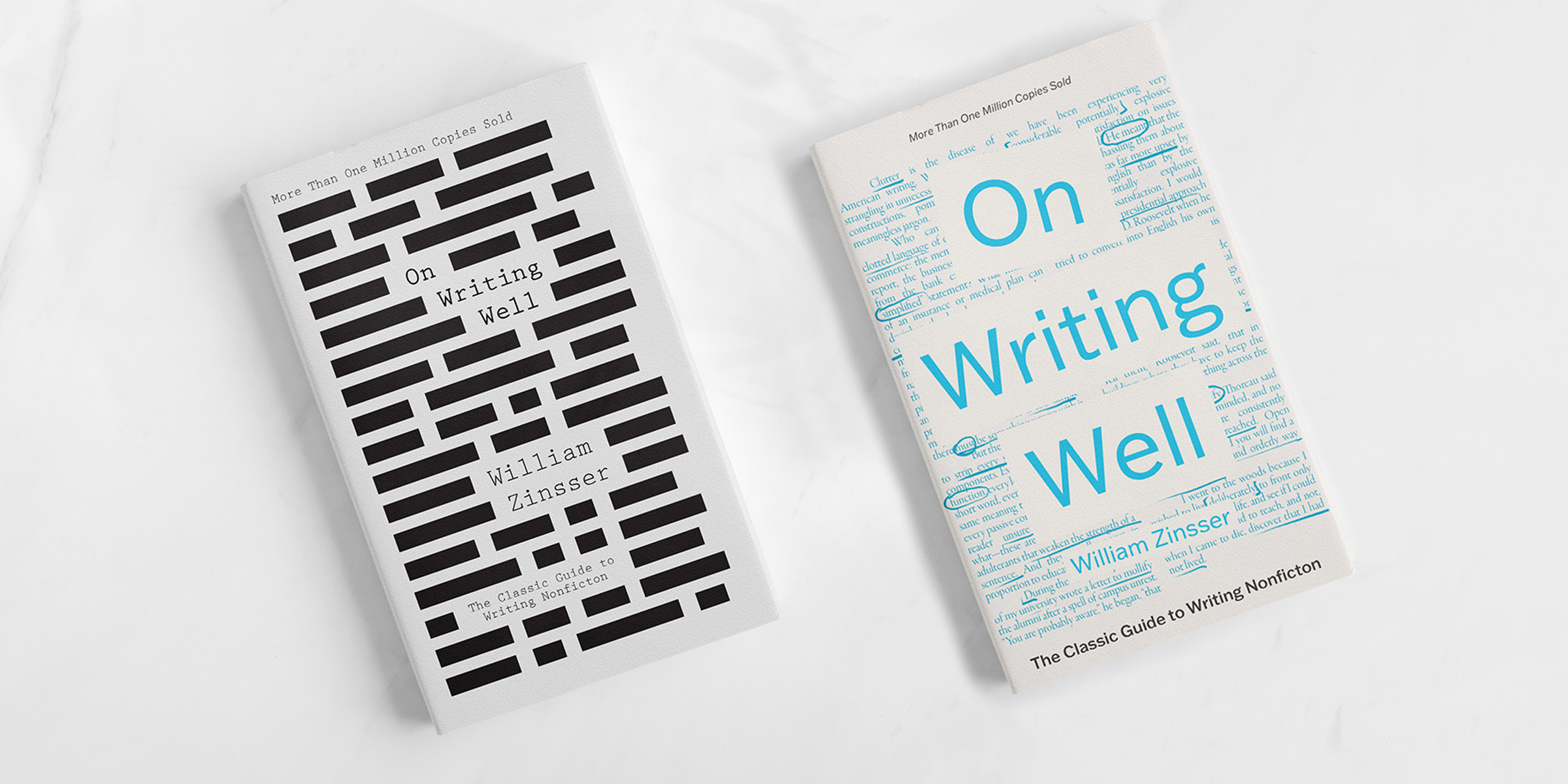 Two book laid on a white background, with their covers facing up. They depict the same book, but in two different design proposals.